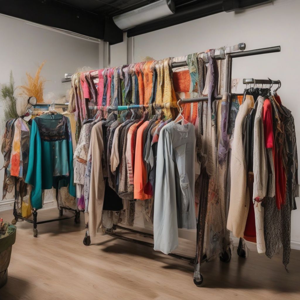 A Rack of Unique Upcycled Clothing in a Boutique