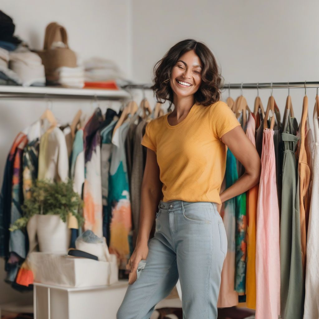 Woman Organizing Closet with Sustainable Clothing